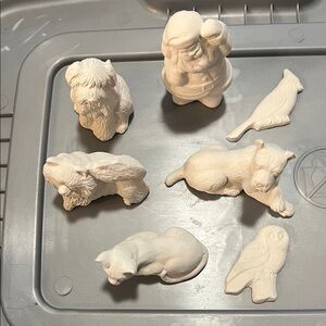 White Ceramic Animal Figurines Set Unpainted